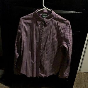 Ralph Lauren button down blouse purple and white size large